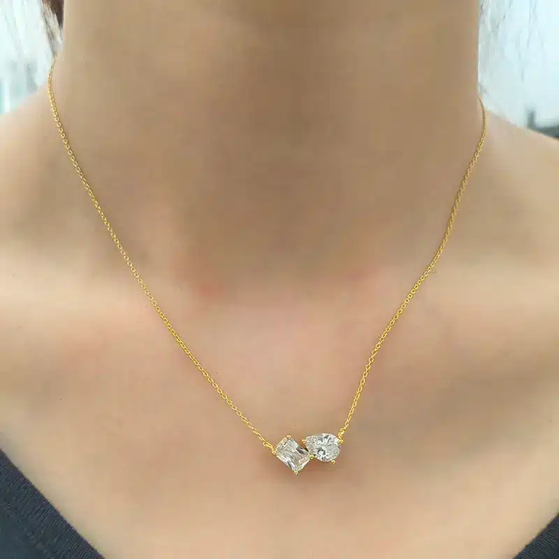 CZ Zircon Square Drop Geometric Necklace - Image 2