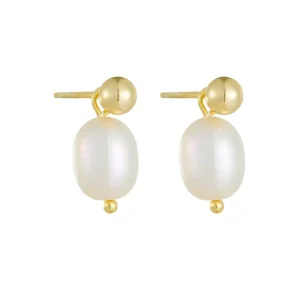 Natural Rice Drop Pearl Stud Earrings