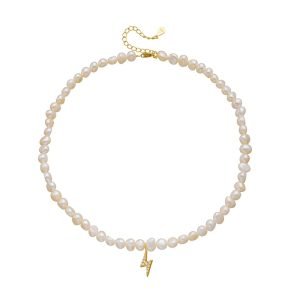 KN3965 Peishang Wholesale Jewelry 925 Sterling Silver Gold Plated Lightning Baroque Pearl Necklace for Women