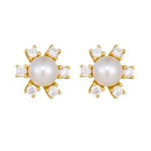 Peishang Wholesale Jewelry 925 Sterling Silver Gold Plated Cz Zircon Flower Stud Earrings