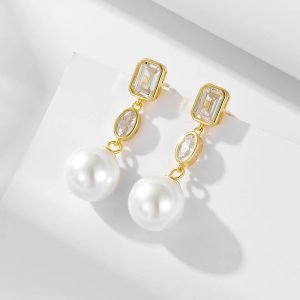 KE5380  Vintage Style Pearl Dangle Earrings Delicate Sterling Silver Jewelry for Women