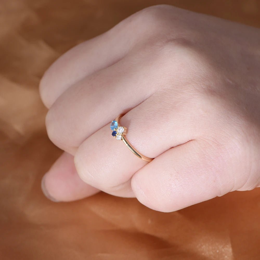 Peishang Custom Exquisite Jewelry 925 Sterling Silver Twist Ring Colored Tennis Stackable Rings Navy Mini Cluster - Image 3