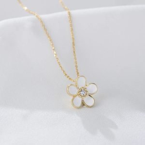 KSN121  Nice Gold Plated 925 Unique Design Customized Jewelry White Enamel Charm Flower Choker Necklace