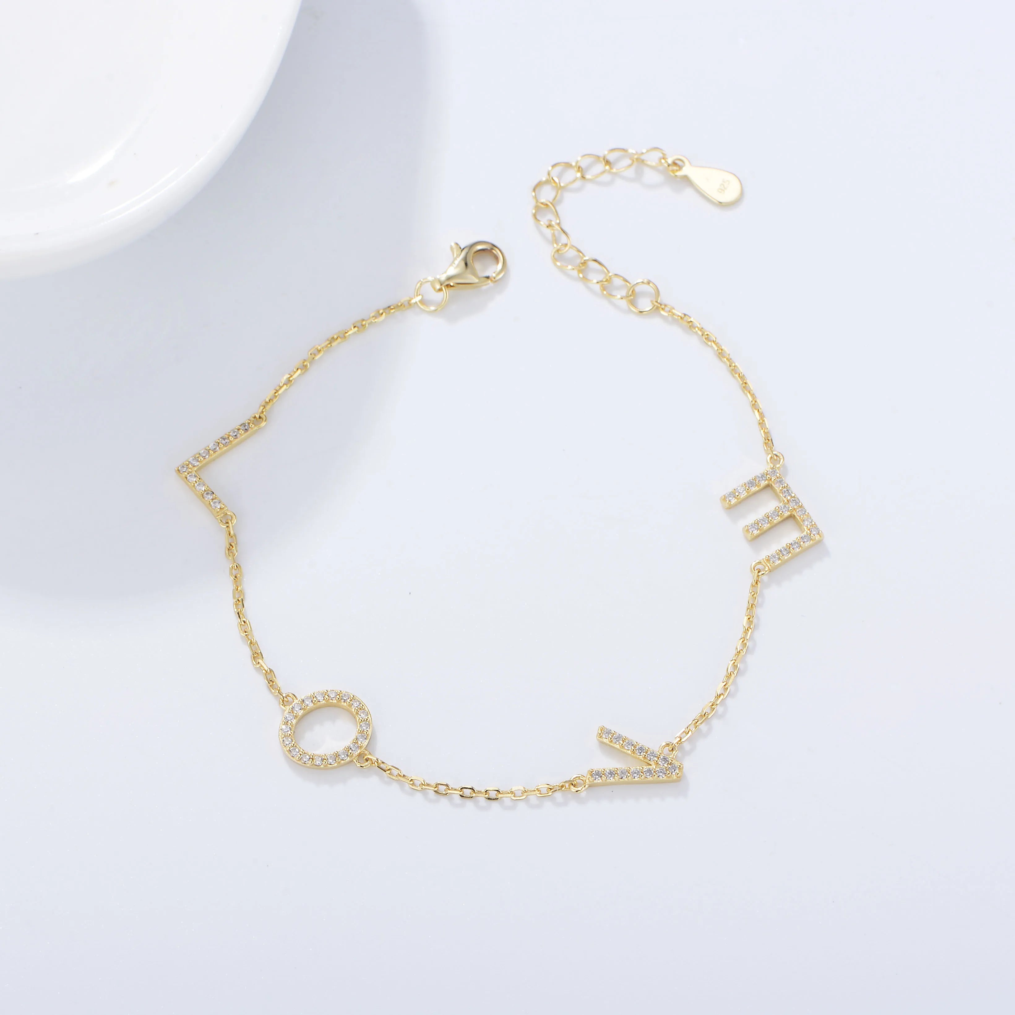 PEISHANG Original Design S925 Sterling Silver Zircon LOVE Letters Bracelet Fashion Alphabet Silver 925 Jewelry Bracelet - Image 8
