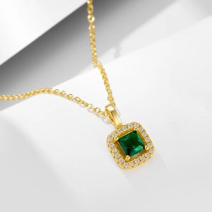 AN524  New Product 925 Sterling Silver 5*5mm Square Shape Synthetic Emerald Pendant Necklace