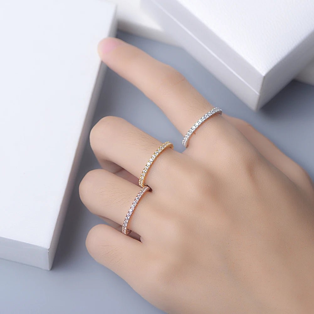 Western Trendy Bridal Jewelry S925 Sterling Silver 14k Gold Plated Emerald Cubic Zirconia Eternity Band Rings for Women – Image 6