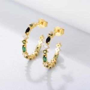 High Quality 14k Gold Plated Jewelry Classic Design Geometric Multi-color Cz Big Cuff Earrings