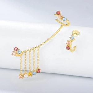 High Quality 925 Jewelry Earring Luxury Unique Ear Clip Colorful Silver Tassel Earrings