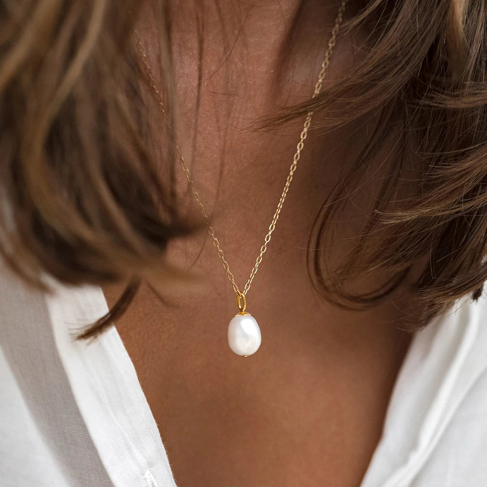 Peishang Wholesale Jewelry 925 Sterling Silver Gold Plated Single Stone Natural Freshwater Bracelet Pearl Necklace for Women - Image 3