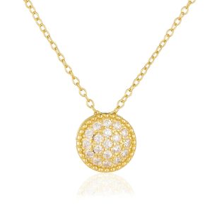 Trendy 14K Gold Plated Chain Necklace Round Charm Hypoallergenic Diamond Necklace for Woman