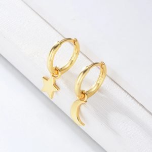 Peishang Women 925 Sterling Silver Jewelry Fashion Star Moon Gold Plated Huggie Earrings Jewellery Vendor