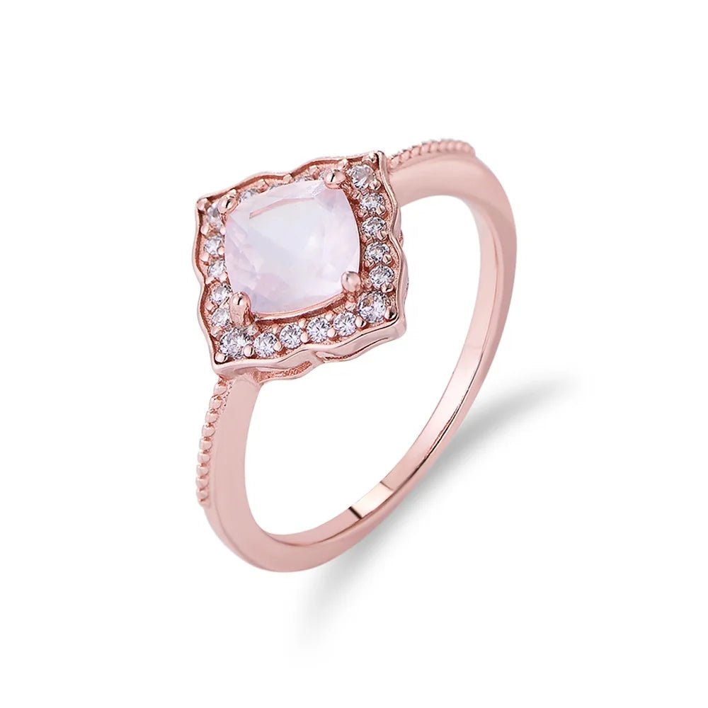 Manufacture Wholesale Female Gemstone Ring 925 Sterling Silver Rose Gold Plated CZ Natural Rose Quartz Wedding Engagement Ring