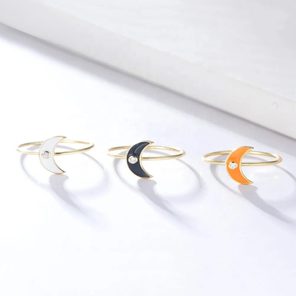 Peishang Women Moon Enamel Rings Cubic Zirconia 925 Sterling Silver Custom Gold Plated Jewelry Wholesale Bijoux Anillos – Image 2