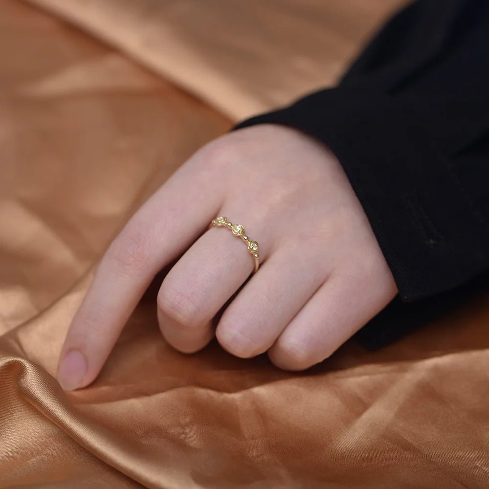 Trendy Engagement Three Rose Flower Stackable 925 Sterling Silver Cubic Zircon Gold Plated Promise Wedding Rings for Women – Image 2