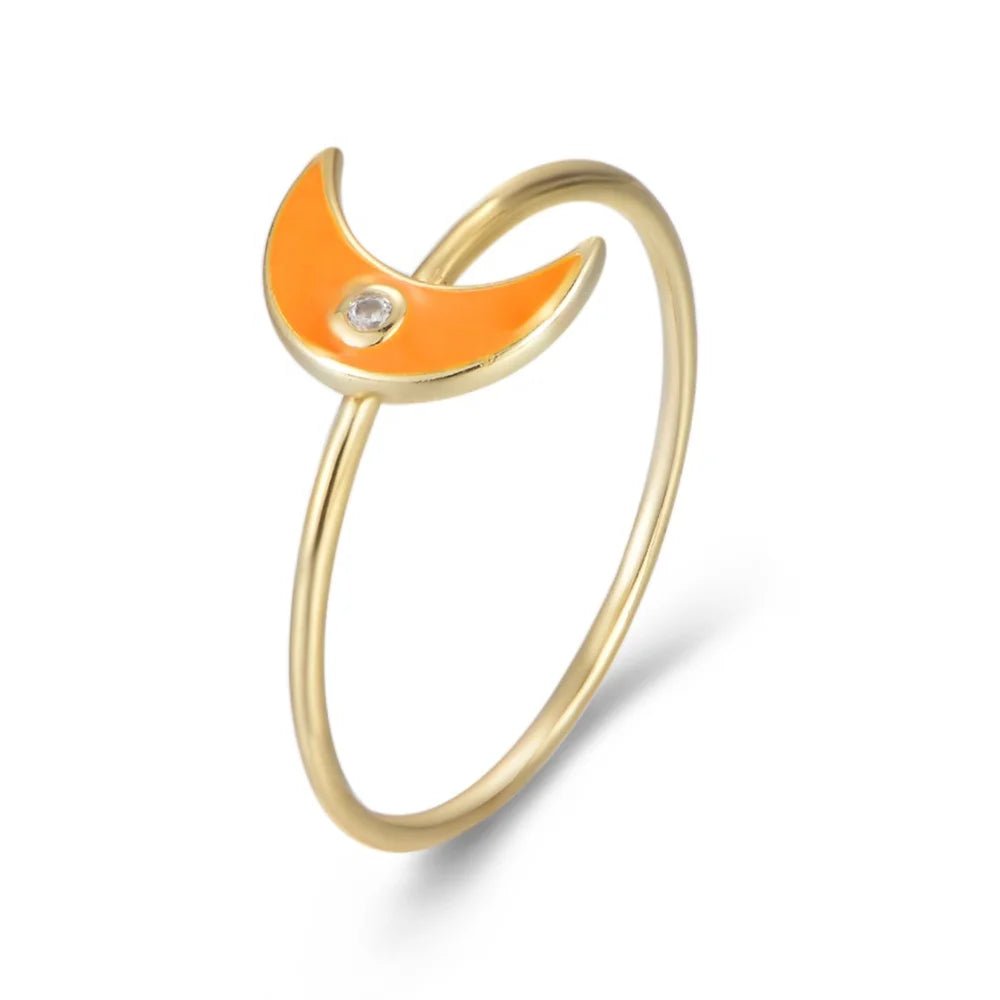 Peishang Women Moon Enamel Rings Cubic Zirconia 925 Sterling Silver Custom Gold Plated Jewelry Wholesale Bijoux Anillos