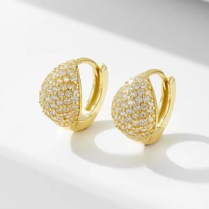 High Quality Sterling 925 Silver Jewelry Wholesale  Geometric Full Diamond Micro-Paved Zircon Circle Huggies Earrings for Women