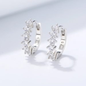 KE3368  Luxury Trendy Party Wedding Earrings Round 925 Silver Cubic Zirconia Huggie Earrings Women