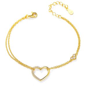 Fashion 925 Sterling Silver Luxury Double Heart Bracelet Mother's love Gift Bracelet