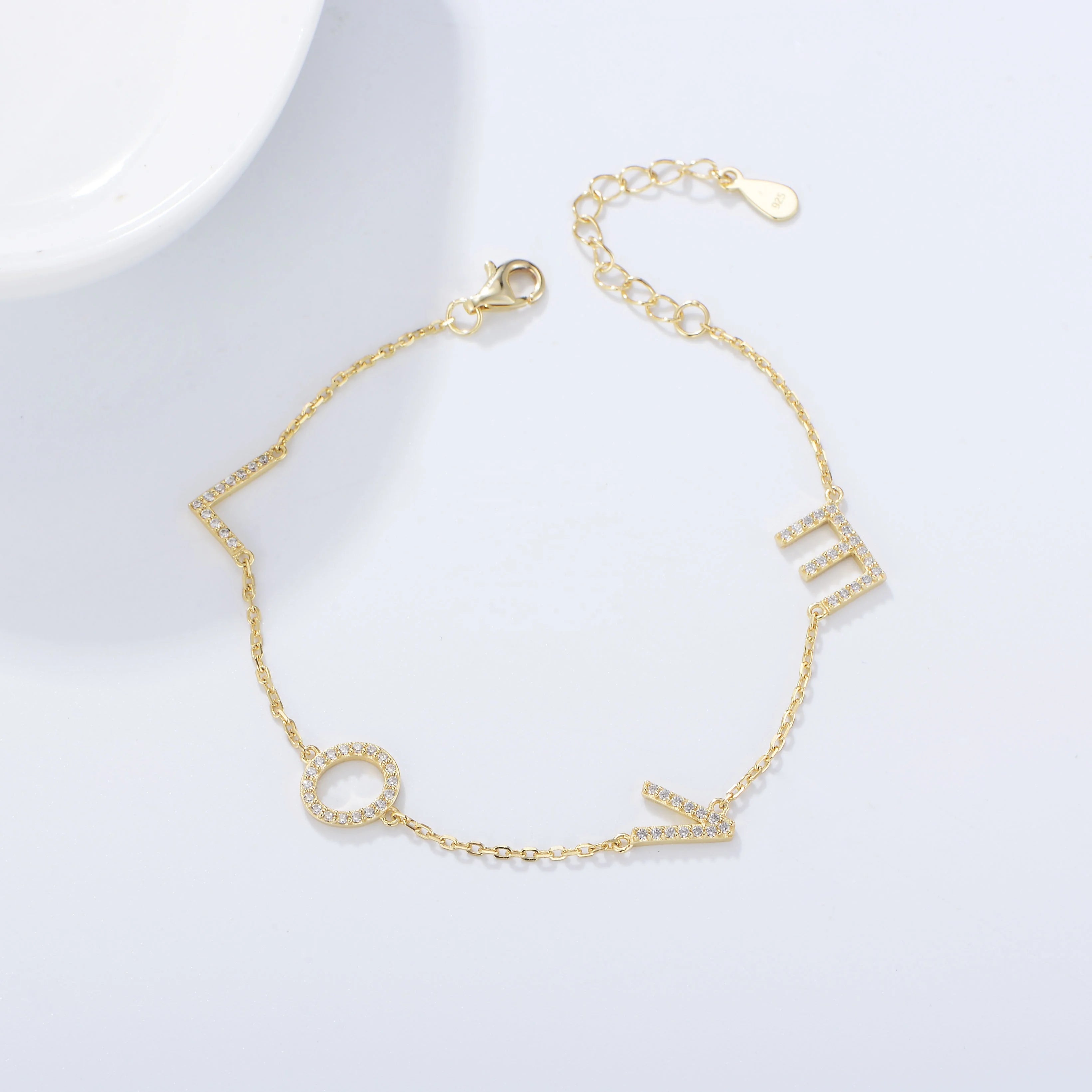 PEISHANG Original Design S925 Sterling Silver Zircon LOVE Letters Bracelet Fashion Alphabet Silver 925 Jewelry Bracelet - Image 3