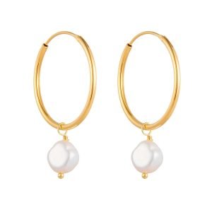 Peishang Wholesale Jewelry 925 Sterling Silver Gold Plated Big Round Pearl Tube Hoop Earrings