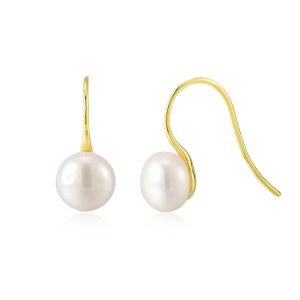 Peishang Jewelry 925 Sterling Silver 14K Gold Plated Pearls Simple Earrings for Women