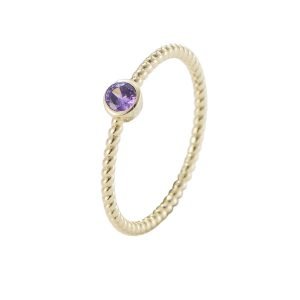 Hot Style Jewelry Real Amethyst Cubic Zirconia Bezel Ring Gold Plated Sterling Silver Ring