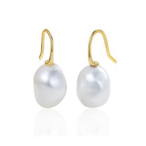 Peishang Jewelry 925 Sterling Silver 14K Gold Plated Pearls Simplicity Hook  Earrings for Women