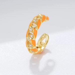 Luxury Fashion Enamel Color Twisted Hoop Psj 925 Sterling Silver 14k Gold Plated CZ Cubic Zirconia Single Cuff Earrings