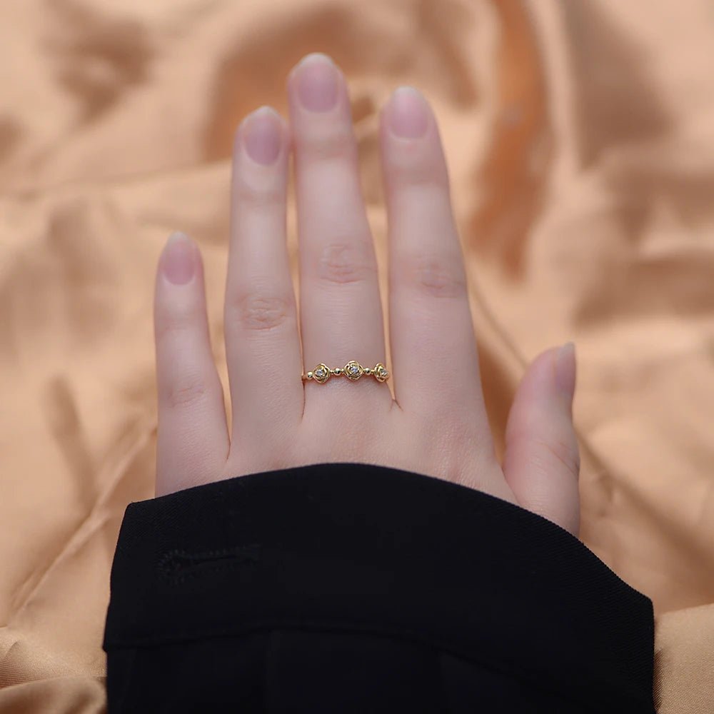 Trendy Engagement Three Rose Flower Stackable 925 Sterling Silver Cubic Zircon Gold Plated Promise Wedding Rings for Women – Image 3