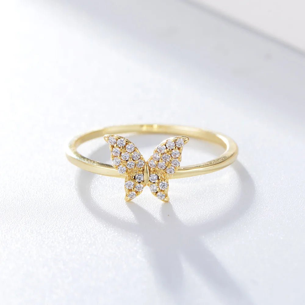 Gold Plated Cz Cubic Necklaceutterfly Ring for Women Girls Sterling Silver Jewelry Custom Logo Butterfly Cocktail Ring Zircon – Image 4