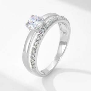 Jewelry 925 Sterling Silver 14K White Gold Plated Cz Zircon Double Layered Rings Engagement Ring for Perfect Wedding