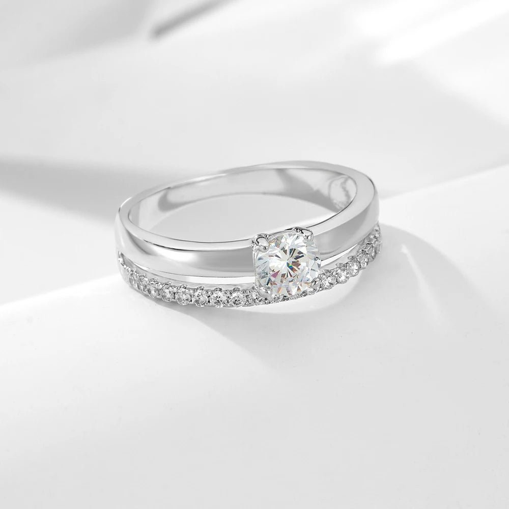 Jewelry 925 Sterling Silver 14K White Gold Plated Cz Zircon Double Layered Rings Engagement Ring for Perfect Wedding – Image 3