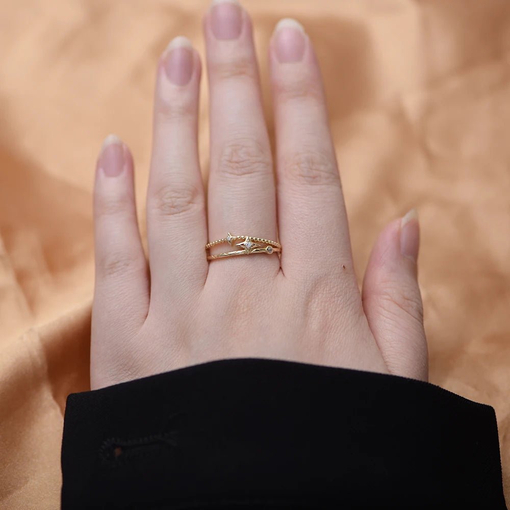 Wholesale Fashion Hip Hop Fine Jewelry Rings 925 Sterling Silver 14k Gold Plated Iced Out Cz Diamond Double Star Ring – Image 5