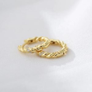 Dainty Fine Jewelry Wholesale 925 Sterling Silver 14K Gold Plated Wavy Twisted S925 Silver Huggies Hoop Earrings for Woman Girl