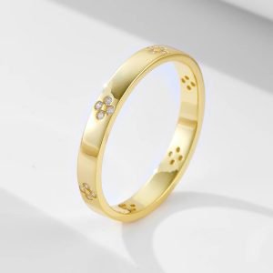 Latest Wholesale 925 Sterling Silver 14K Gold Plated Ring Four Leaf Clover Zircon Band Rings Jewelry Women Gifts