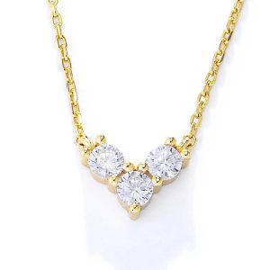 Wholesale Ins Classic Geometric Three Stone Chain Necklace Cubic Zirconia Letter V S925 Silver Jewelry