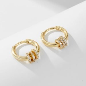 Lucky Bead Minority Ear Buckle Earrings  925 Sterling Silver 14k Gold Plated Three Circle Charms Tiny Hoop Earrings