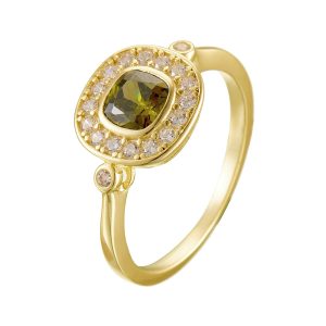 Wholesale Luxury Retro Sterling Silver 925 Jewellery Ring Green Peridot Zircon Gold Plated Fine Rings for Women Jewelry