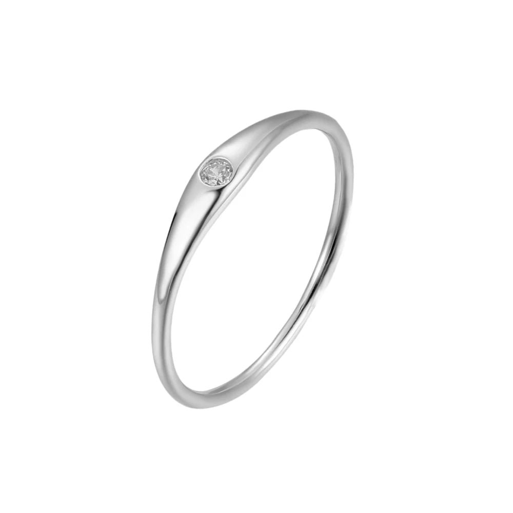 Simple Fashion Sterling Silver 925 Jewellery Ring Fine Rings Plain Single Zircon Finger Rings Jewelry Women Gold Plated – Image 7