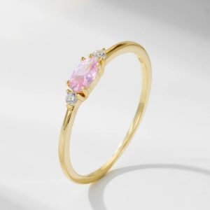 Exquisite High Quality 925 Sterling Silver 14k Gold Plated Ring Extra Skinny Ring Vintage Style Oval pink CZ Ring for Women Girl