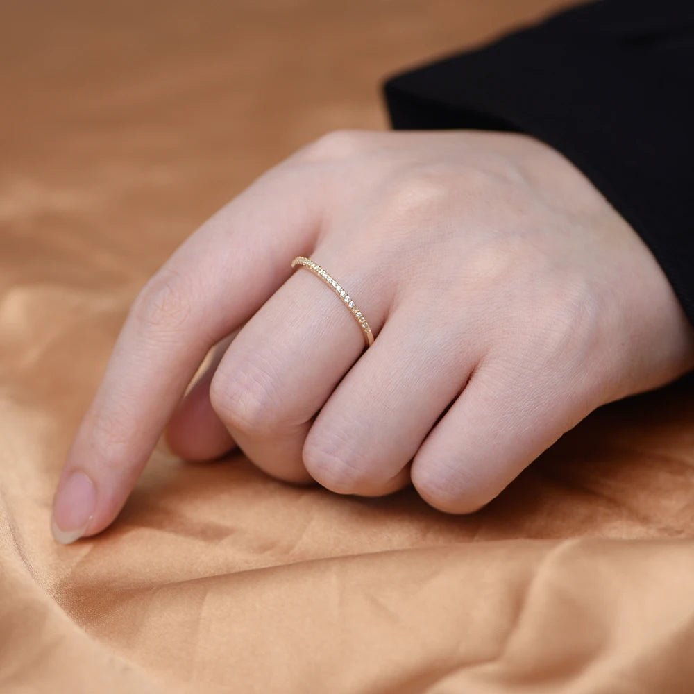 New Fancy Popular 925 Sterling Silver Gold Plated Wedding Band Cubic Zirconia Half Eternity Stackable Engagement Ring – Image 5