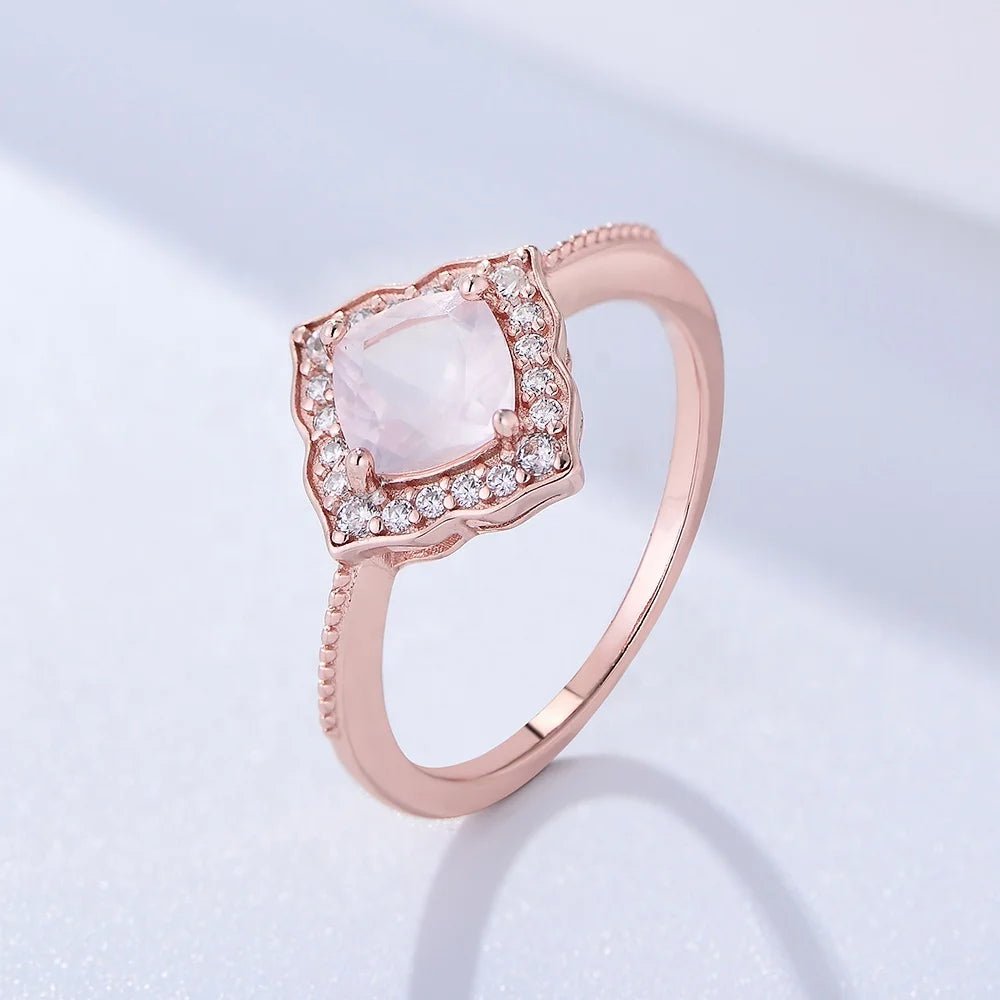 Manufacture Wholesale Female Gemstone Ring 925 Sterling Silver Rose Gold Plated CZ Natural Rose Quartz Wedding Engagement Ring â Image 2