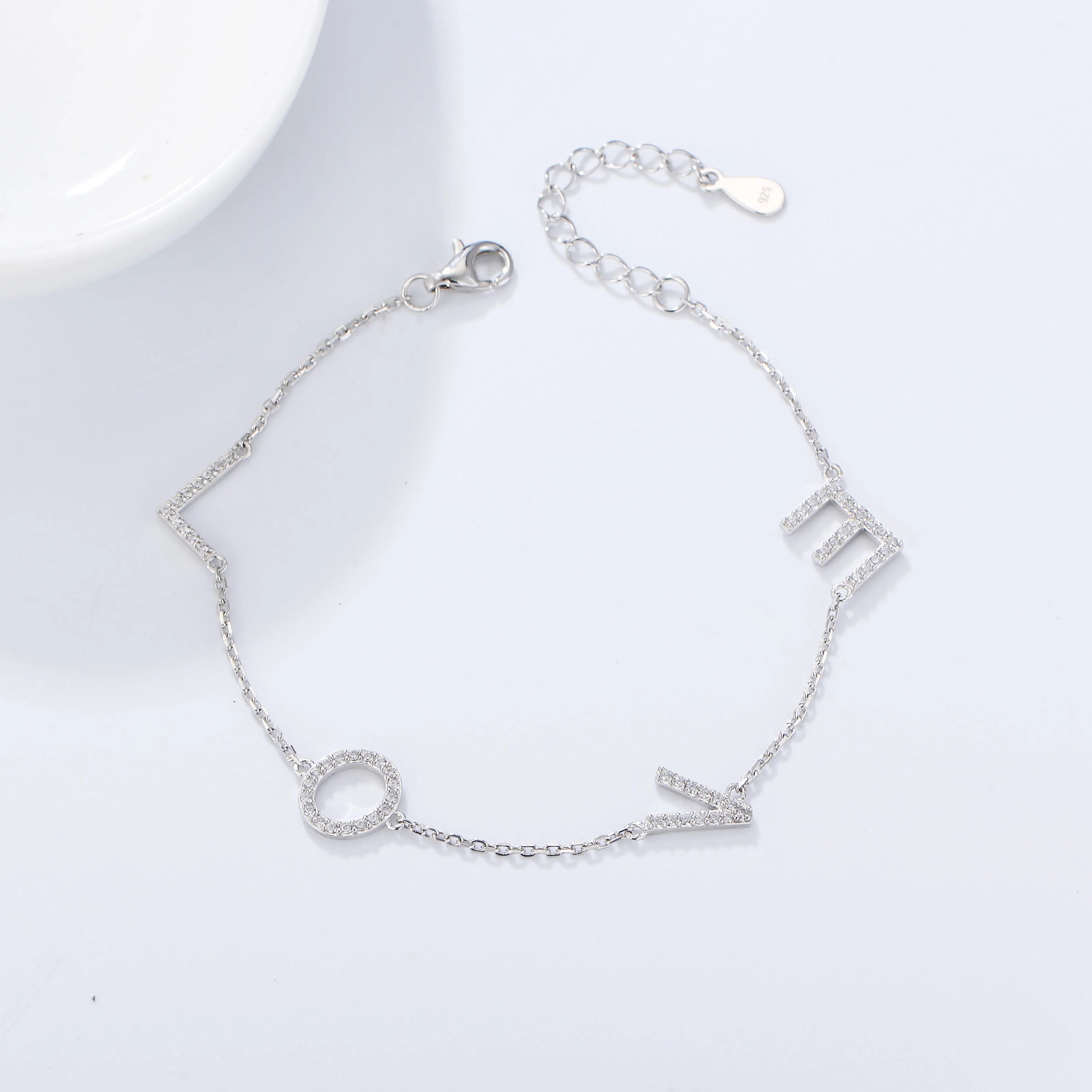 PEISHANG Original Design S925 Sterling Silver Zircon LOVE Letters Bracelet Fashion Alphabet Silver 925 Jewelry Bracelet - Image 7