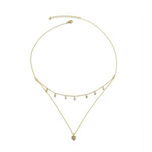 Geometric Style 925 Sterling Silver Multilayer Round Water Drop Hanging Zircon Choker Necklace
