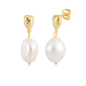 Peishang Jewelry 925 Sterling Silver 14K Gold Plated Pearls Geometric Strawberry Shape Stud Earrings for Women