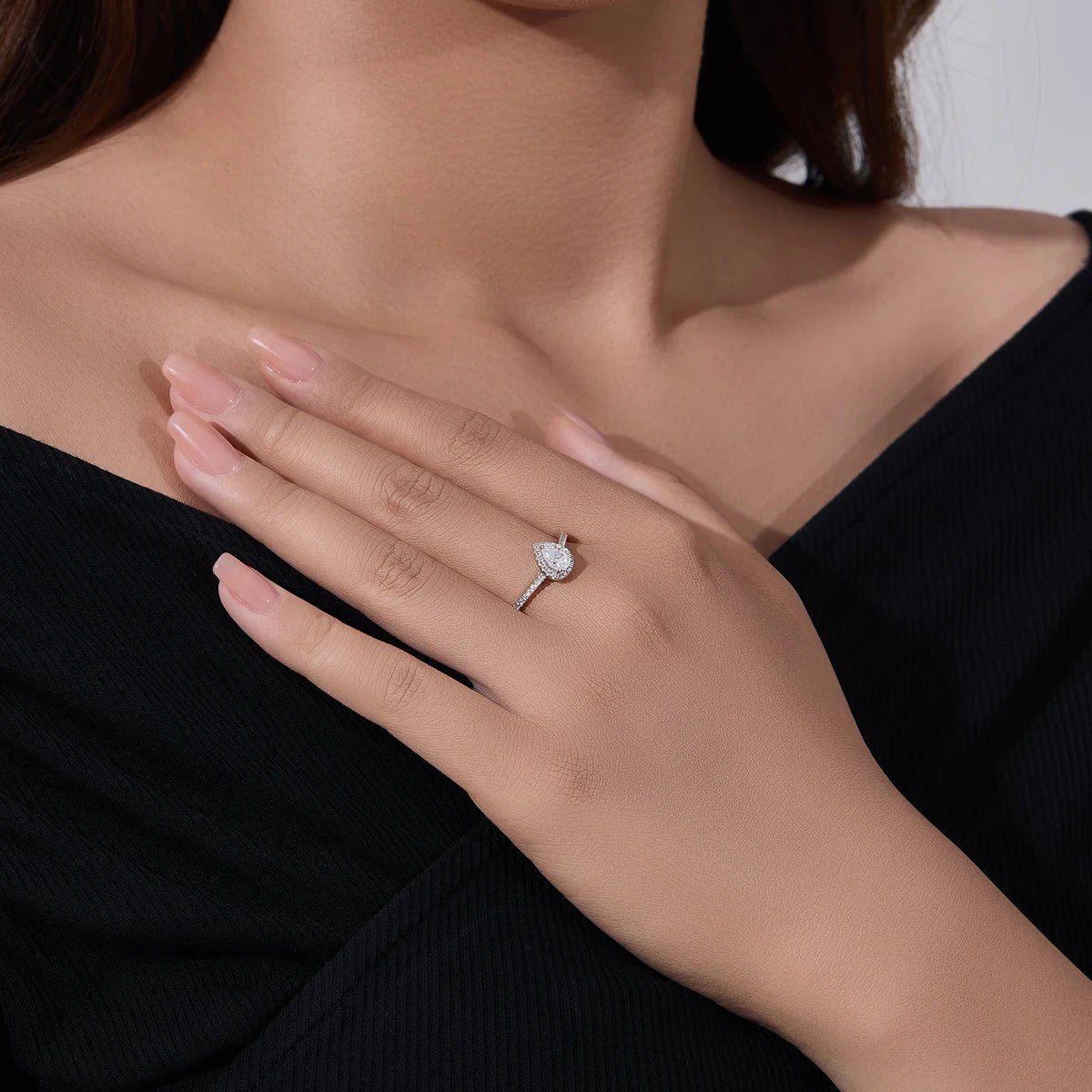 Peishang Wholesale Jewelry 925 Sterling Silver Rhodium Plated Geometric Drop Shape Teardrop Moissanite Ring for Women Wedding – Image 3