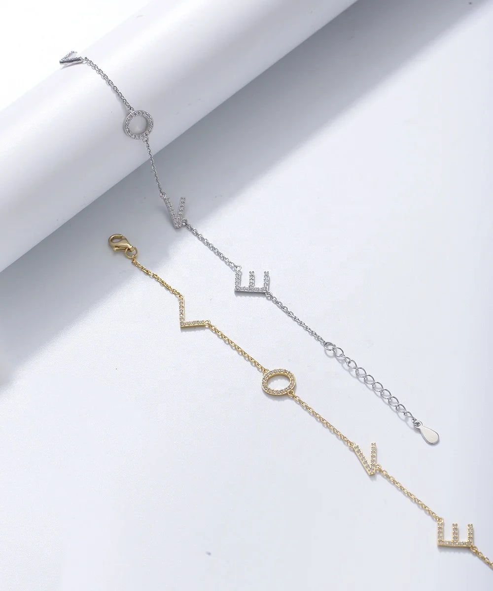 PEISHANG Original Design S925 Sterling Silver Zircon LOVE Letters Bracelet Fashion Alphabet Silver 925 Jewelry Bracelet - Image 5