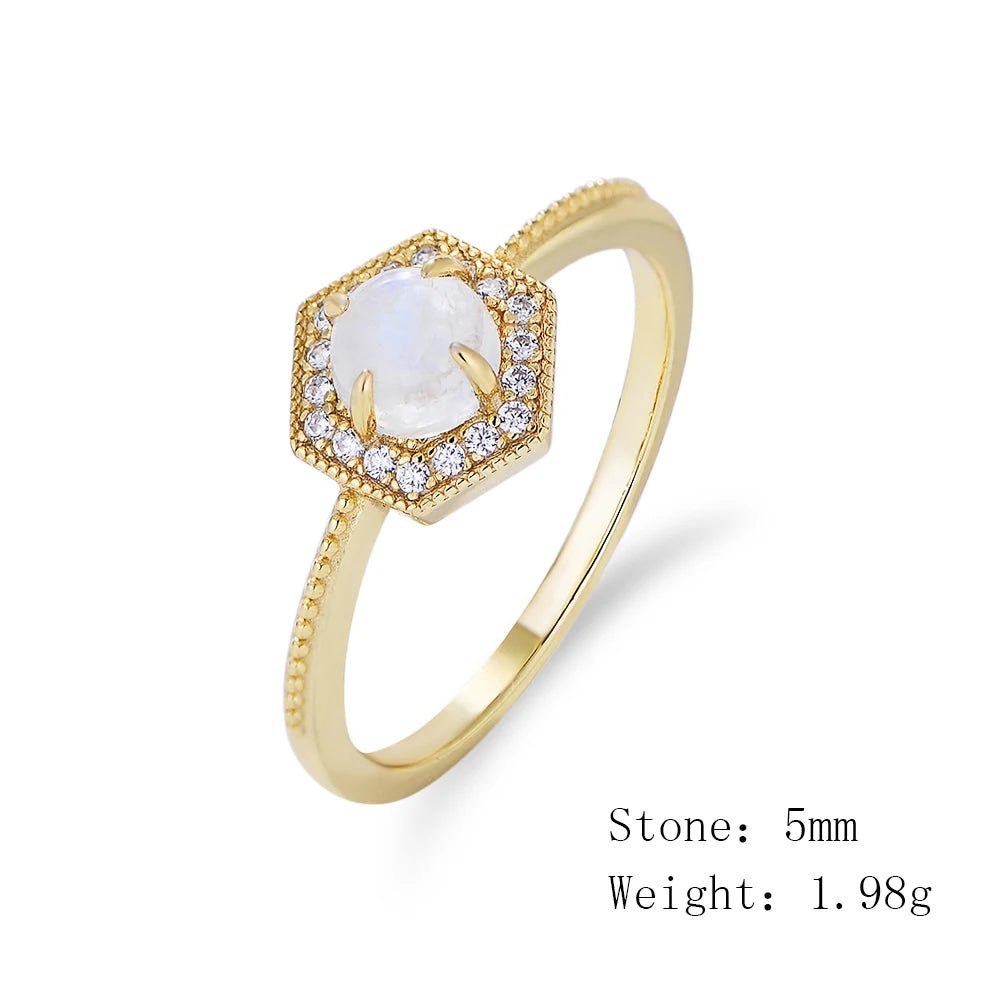 Trendy Hexagon Blue Moonstone Jewelry Psj S925 Sterling Silver 14k Gold Plated CZ Zircon Gemstone Rings for Women Girls â Image 4