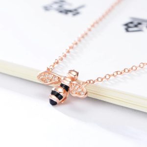 Wholesale 925 Sterling Silver Gold Small Dainty Minimalist Black Enamel Bee Necklace