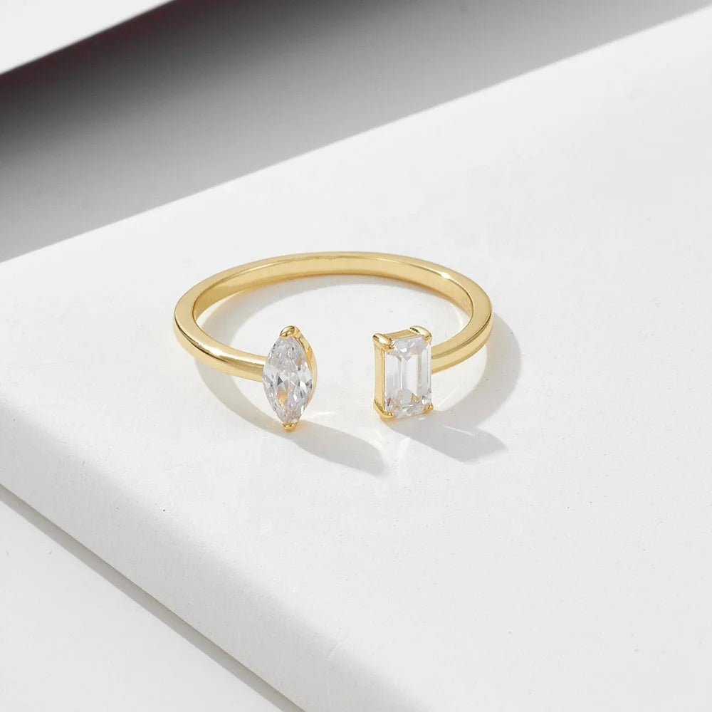 Wholesale Custom Simple Sterling 925 Silver Cubic Zircon Ring Unique Design Engagement 14k Yellow Gold Open Baguette Rings â Image 5